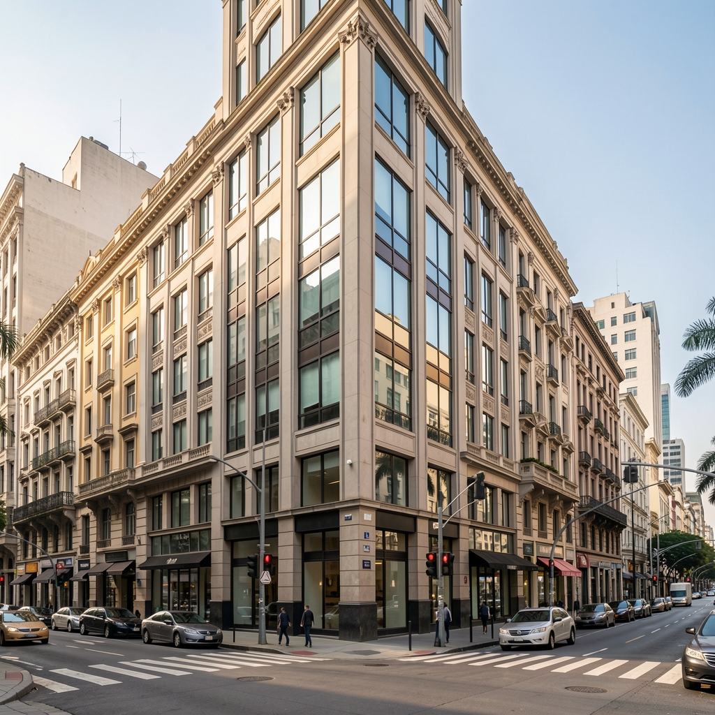 Fachada de un edificio de oficinas en el microcentro de Buenos Aires sobre la calle Florida